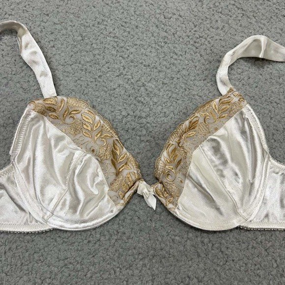 Rene Rofe Bra 36C Underwire B5048 Silky satin Gold Trim Bra - Picture 1 of 9